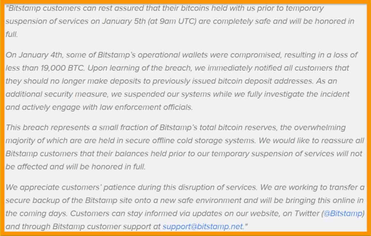 The statement of Bitstamp’s representative after hacking
