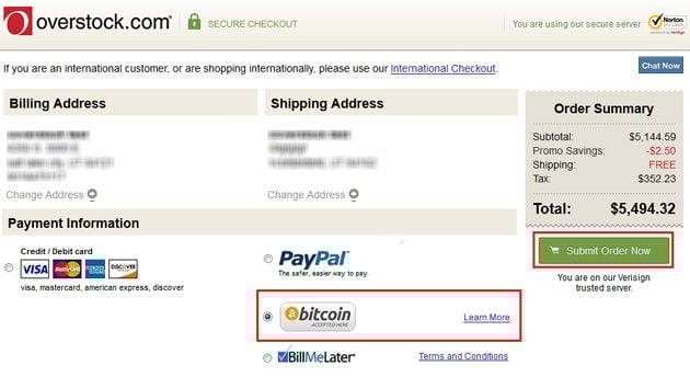 Overstock introduced BTC payments
