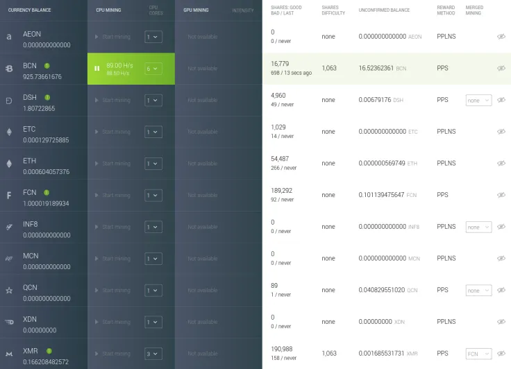 Minergate Interface