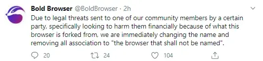 Braver browser reports that its team receives legal threats from Brave team