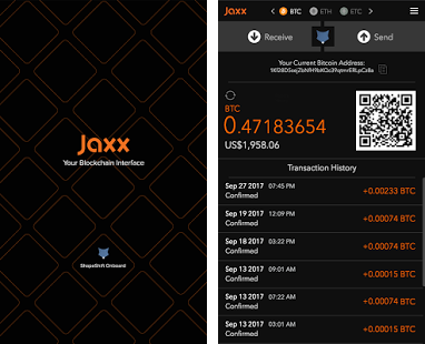 Jaxx mobile application shows transaction info