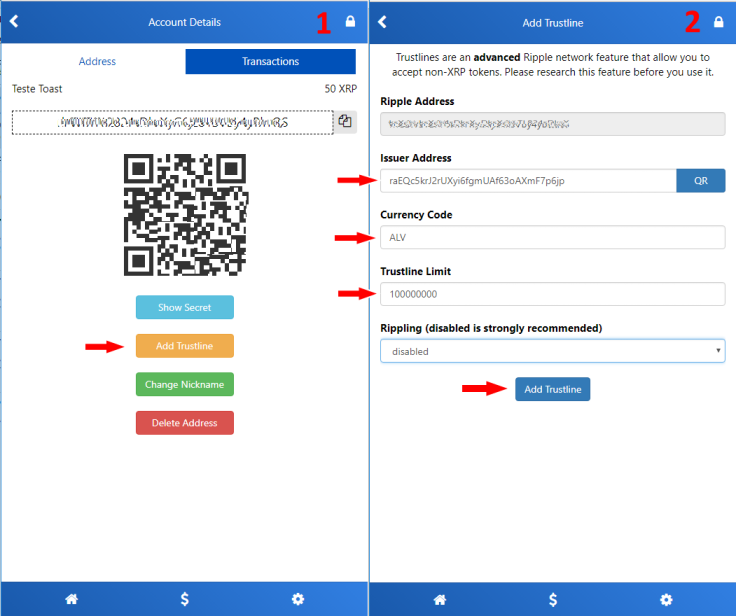 Toast wallet interface