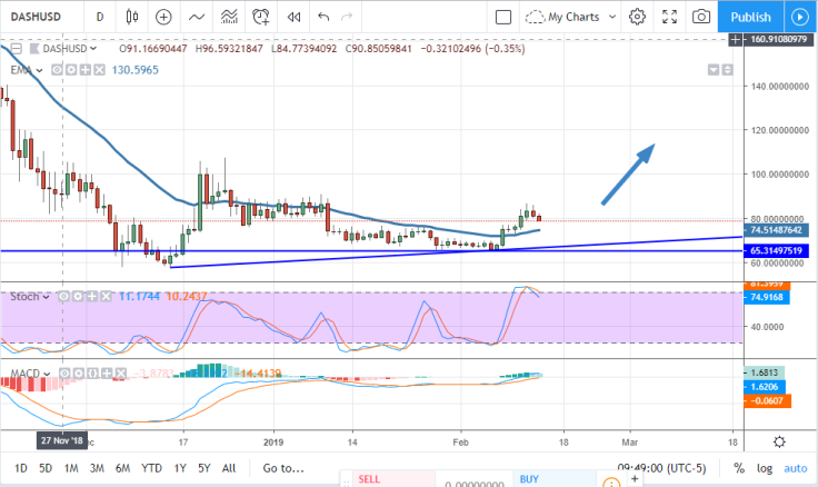 DASH/USD chart by tradingview