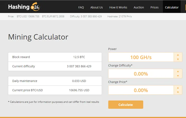 Mining calculator on Hashing 24
