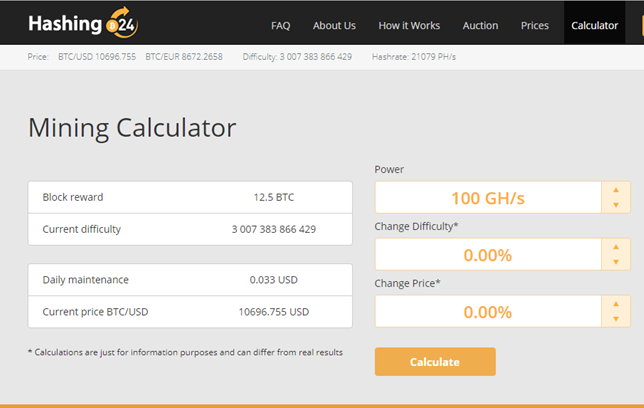Mining calculator on Hashing 24