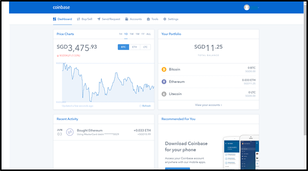 Coinbase personal account interface