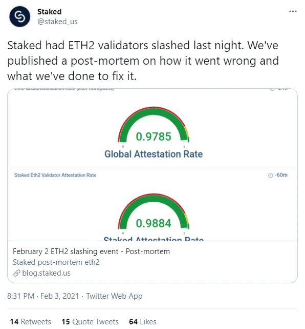 75 ETH2 validators slashed overnight