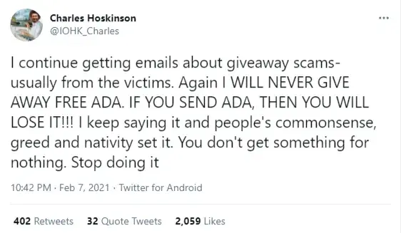 Charles Hoskinson slam impersonators and giveaway participants