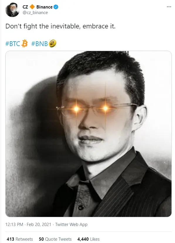 Binance CZ supports 'laser eyes' craze