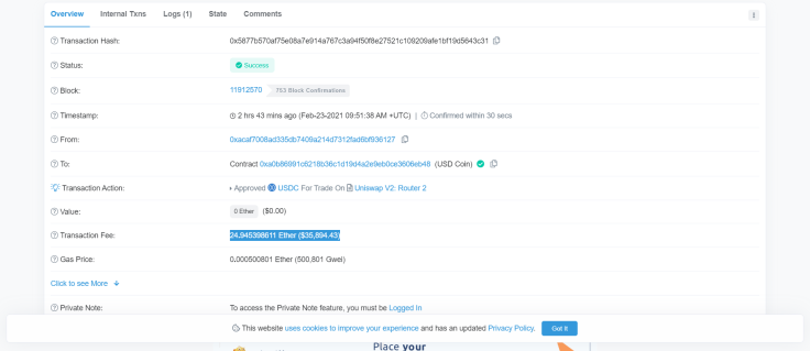 Uniswap user pays $36,000 for a single transaction