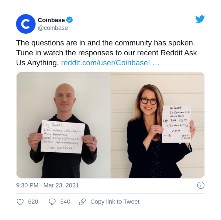 Coinbase directors held an AMA