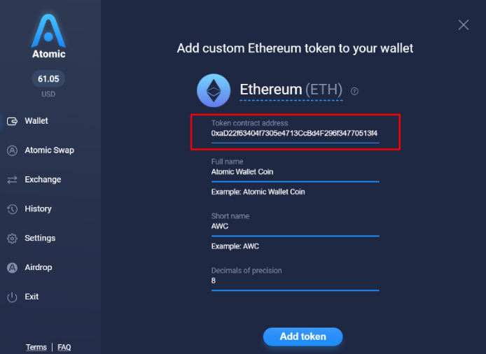 Atomic wallet web interface