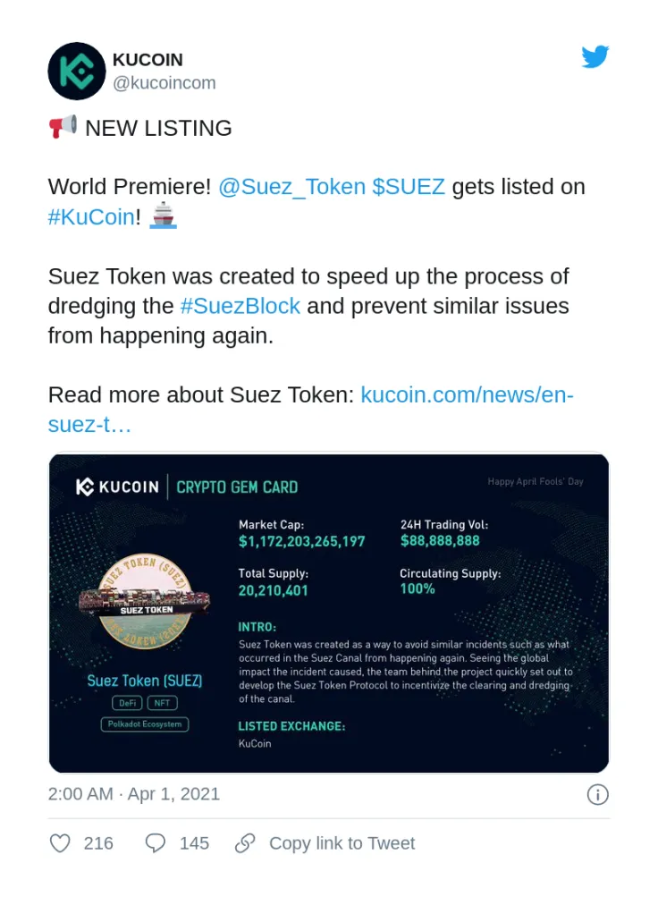 SUEZ token listed by KuCoin