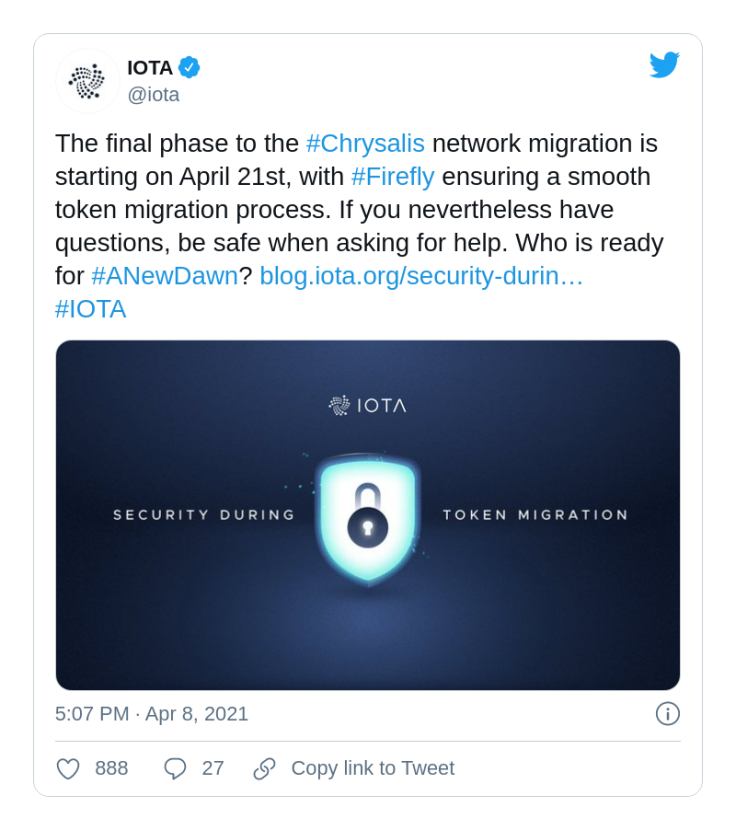 IOTA will migrate to Chrysalis on Apr.21-28, 2021