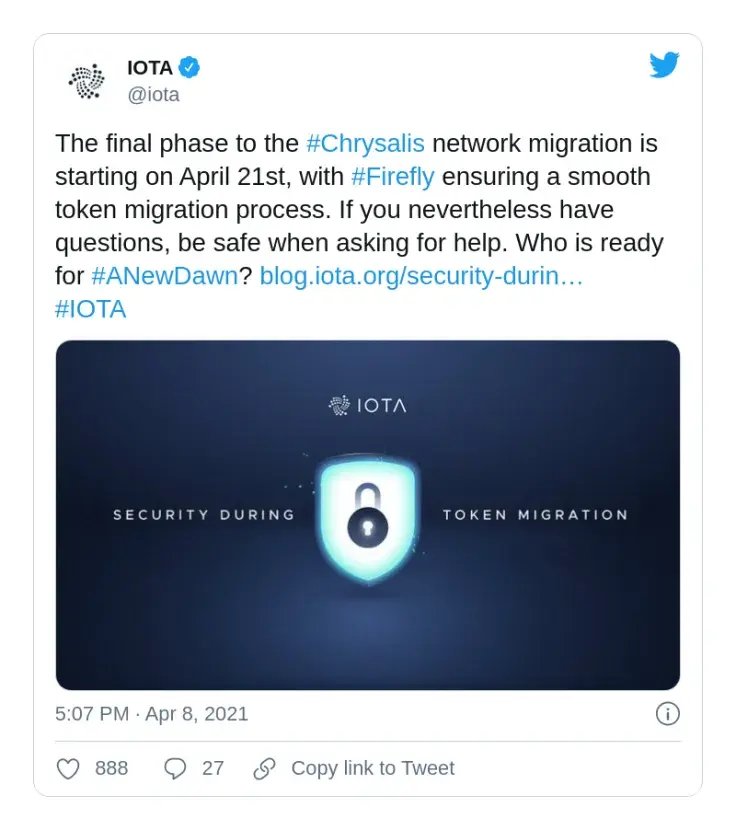 IOTA will migrate to Chrysalis on Apr.21-28, 2021