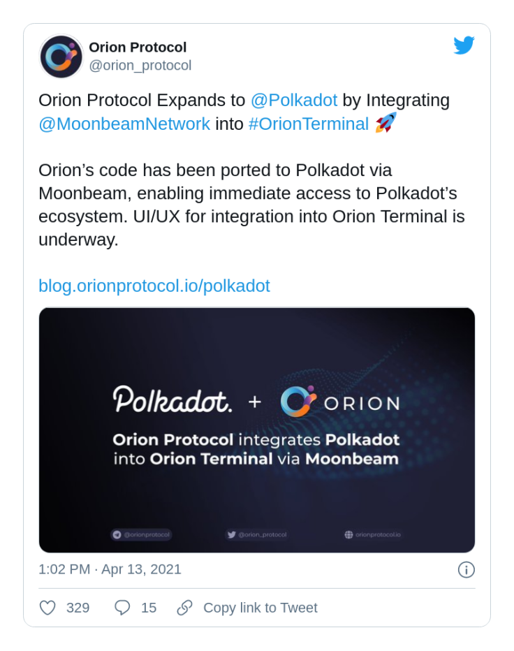 Orion Terminal integrates Polkadot