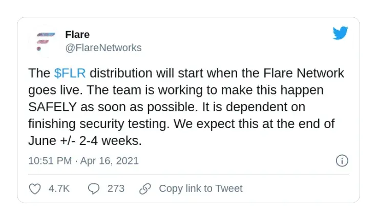 Flare Networks shared the dates of its mainnet