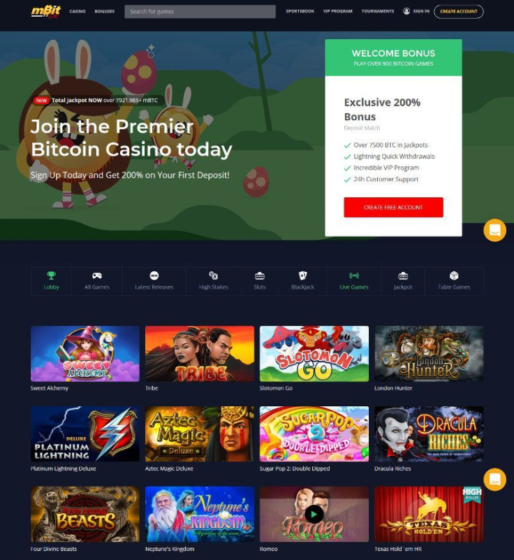 MBit casino website interface