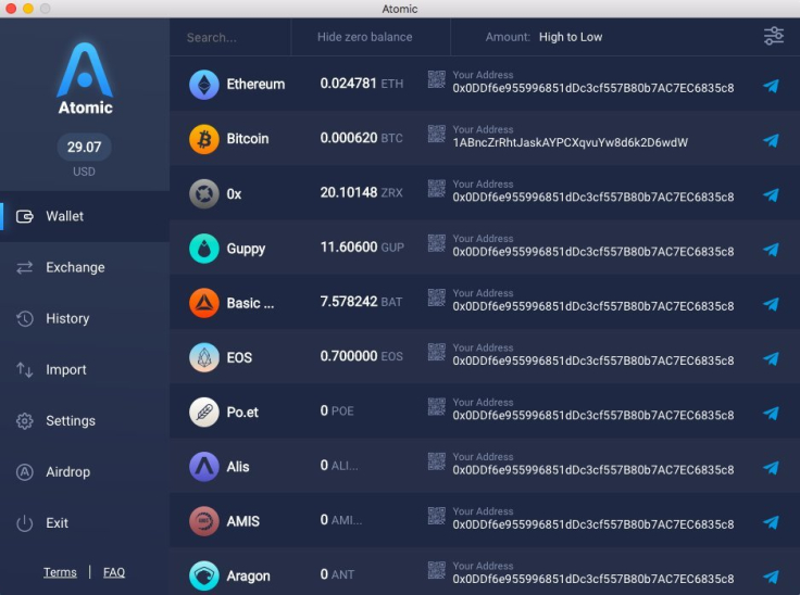 Atomic Wallet desktop interface