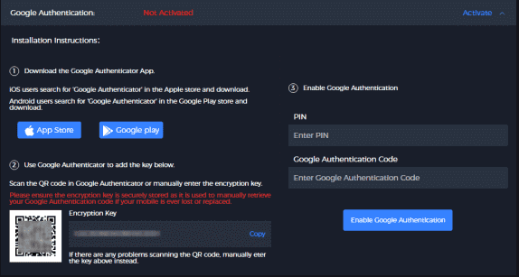 Setting 2fa from Google