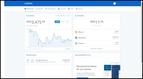 Coinbase personal account interface