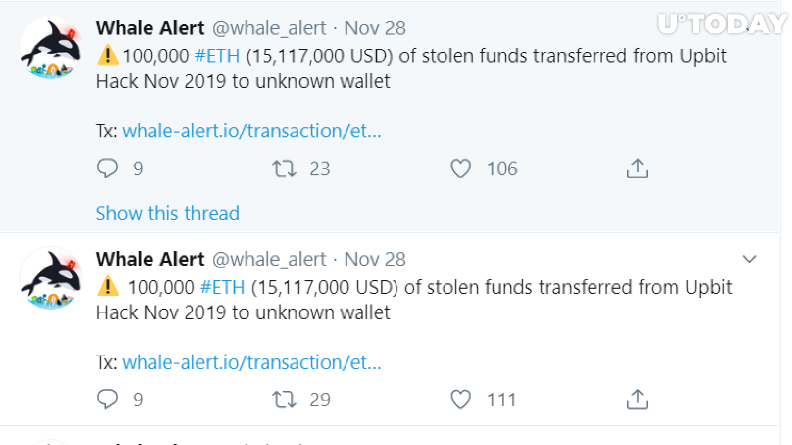 ETH Whale Alert Upbit hack