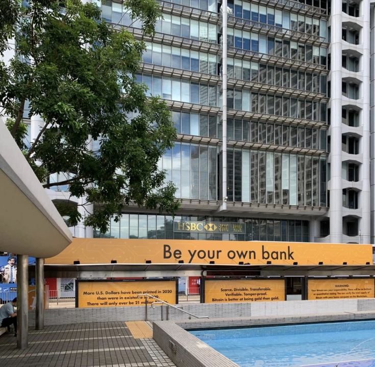 Bitcoin advertisement right in front of HSBC’s Hong Kong headquarters. Source: Jay Hao