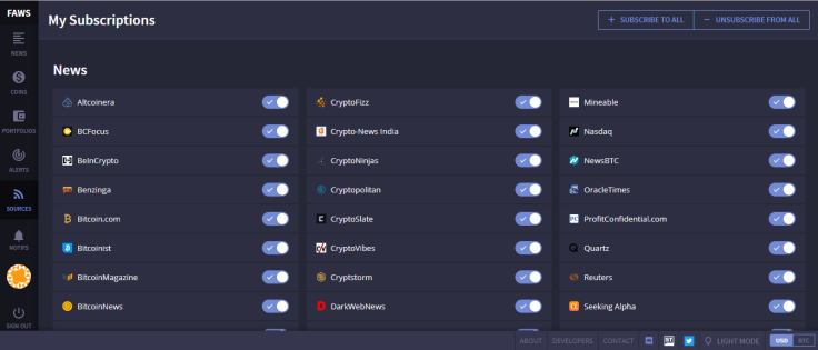 Personalize your subscriptions by using sliders in the Sources section