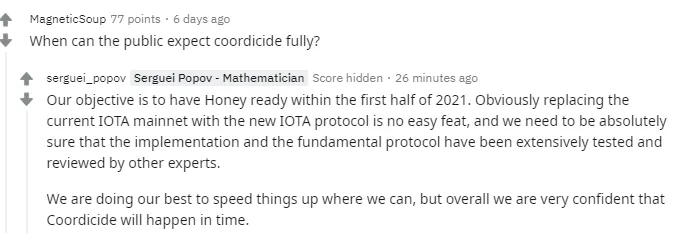 IOTA's Serguei Popov: Coordicide to come in 2021