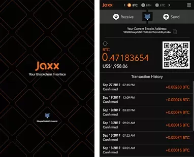 Jaxx mobile application shows transaction info