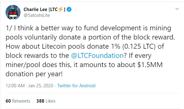 Charlie Lee miners' tax 1