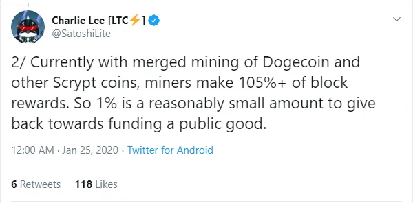 Charlie Lee miners' tax 2