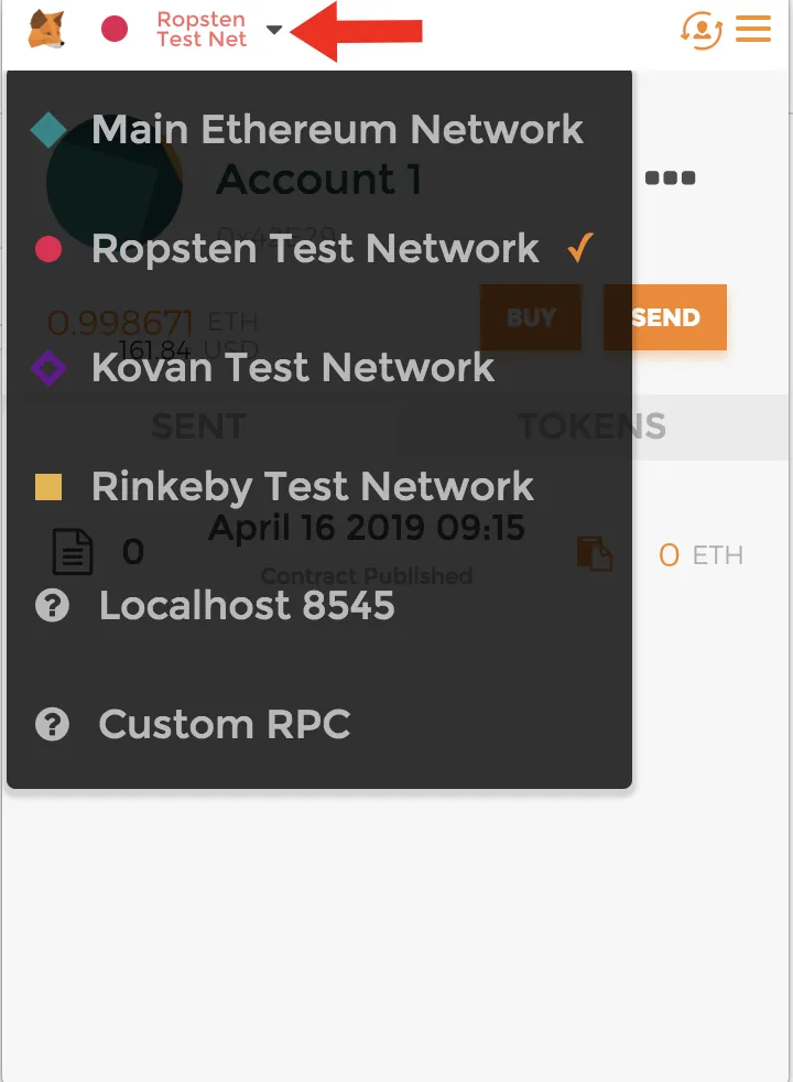 Changing Metamask to Ropsten