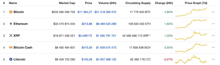 TOP 5 cryptocurrency by CoinMarketCap
