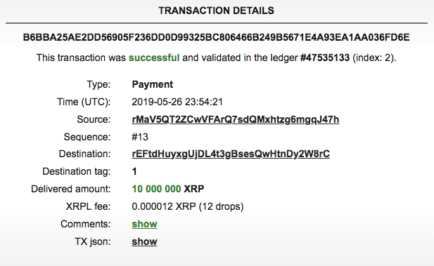 XRP transaction by Bithomp