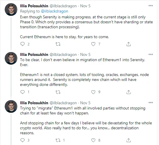 Near's co-founder claims ETH1 won't migrate to ETH2