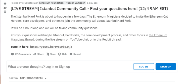 Reddit AMA ETH