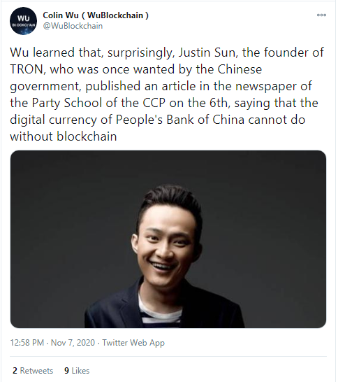 Tron's Justin Sun has published an article in CCP newspaper