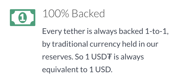 Every USDT coin is supposed to be backed up by a fiat $1