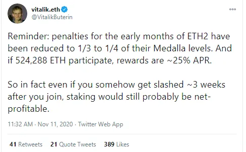 Vitalik announces reduction of Ethereum penalties