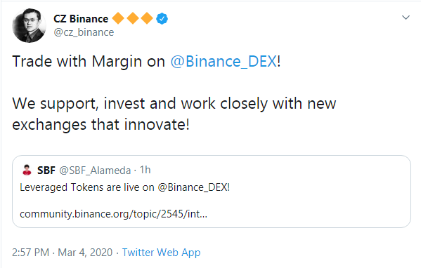 Margin trading live on Binance DEX