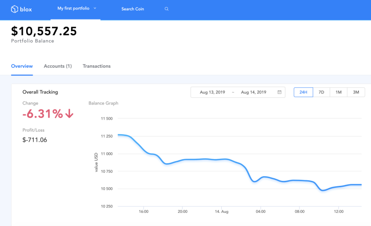 Blox displays your current portfolio, with the ability to toggle different timeframes.