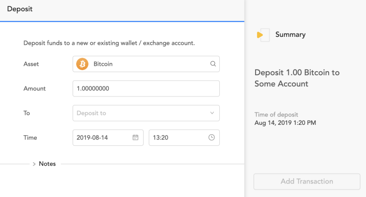 Adding a bitcoin purchase manually using Blox.