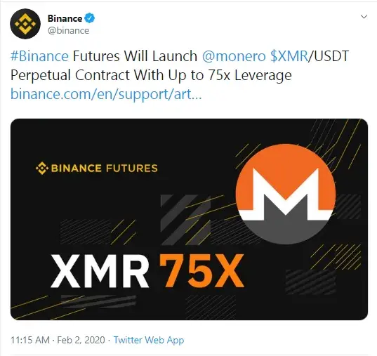 Binance Launches Monero Perpetual Contract