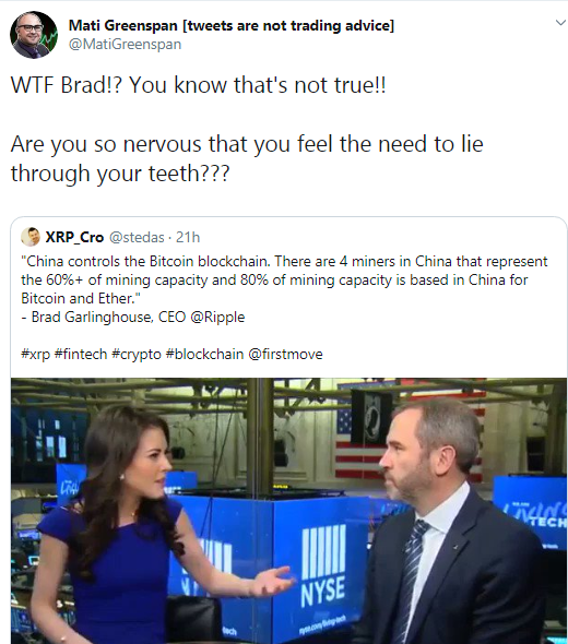 Mati Greenspan enraged as Brad Garlinghouse made a mistake about Chinese domination in PoW-mining