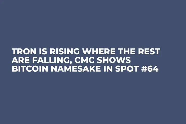 Tron is Rising Where the Rest Are Falling, CMC Shows Bitcoin Namesake in Spot #64