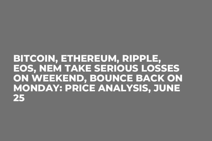 Bitcoin, Ethereum, Ripple, EOS, NEM Take Serious Losses On Weekend, Bounce Back on Monday: Price Analysis, June 25