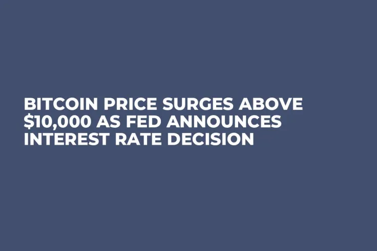 Bitcoin Price Surges Above $10,000 as Fed Announces Interest Rate Decision