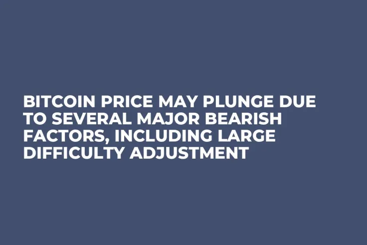 Bitcoin Price May Plunge Due to Several Major Bearish Factors, Including Large Difficulty Adjustment