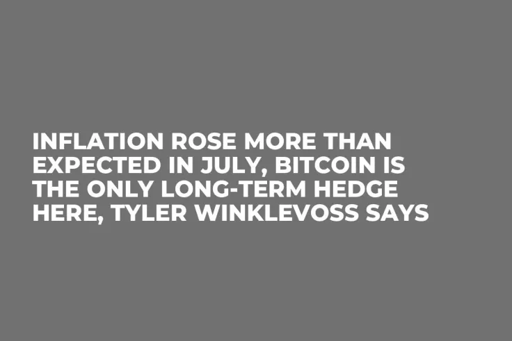Inflation Rose More Than Expected in July, Bitcoin Is the Only Long-Term Hedge Here, Tyler Winklevoss Says